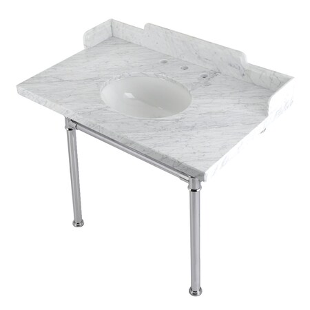 Kingston Brass 36 Carrara Marble Console Sink with Stainless Steel Legs, Marble WhitePolished Chrome LMS3622M81ST
